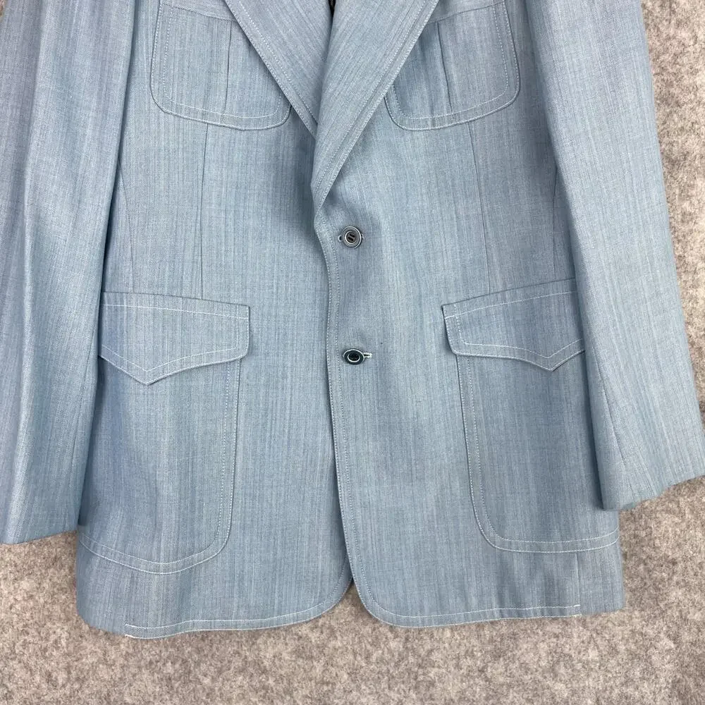 VTG Mancillas‎ Blazer Sport Coat Mens 41L Blue Herringbone Disco Retro Western